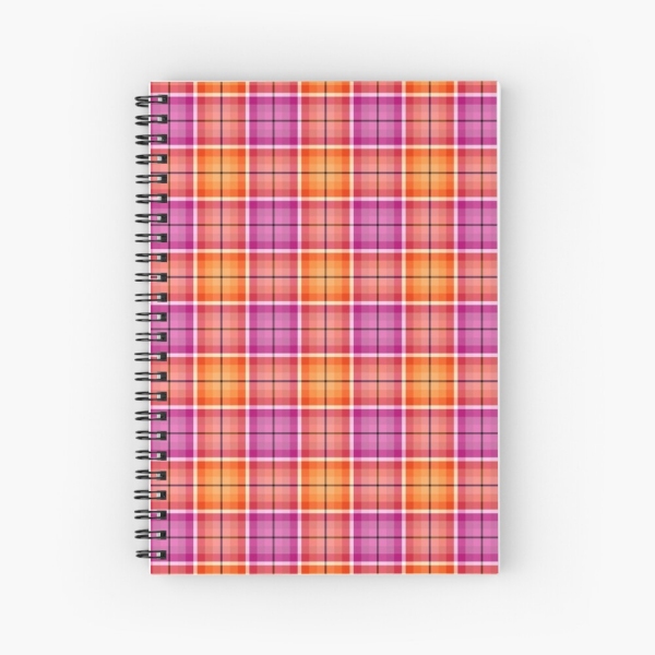 Bright orange and pink plaid spiral notebook