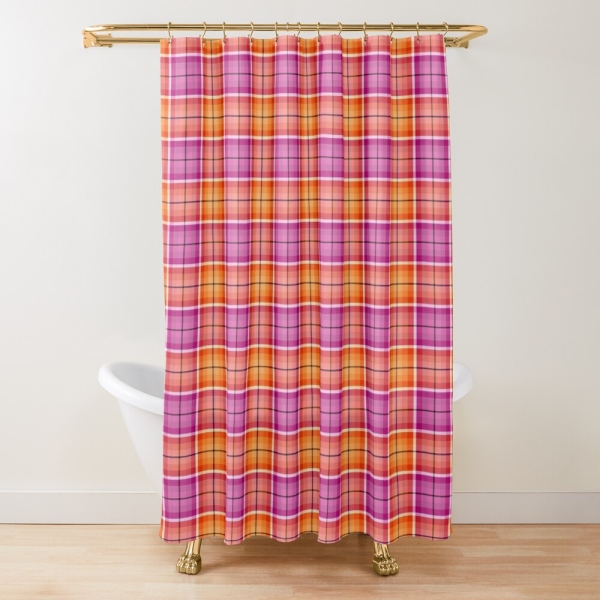 Bright orange and pink plaid shower curtain