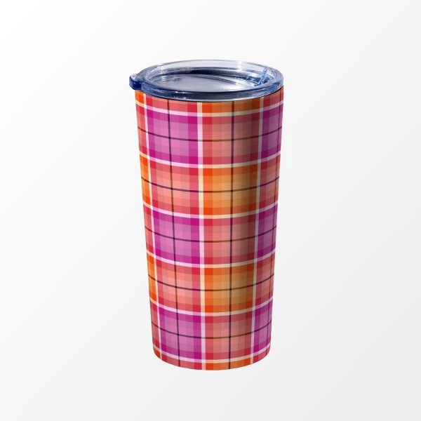 Bright Orange and Pink Plaid Travel Mug