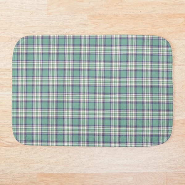 Light green, purple, and yellow plaid floor mat