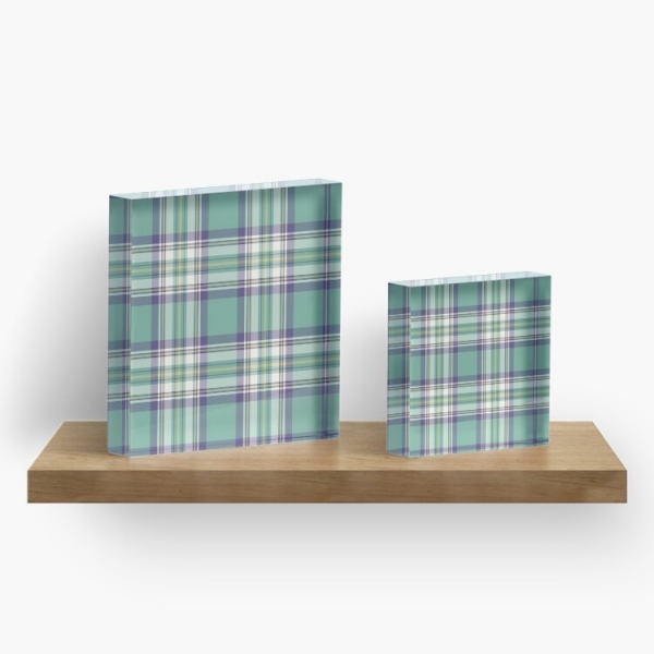 Light green, purple, and yellow plaid acrylic block