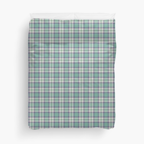 Light green, purple, and yellow plaid duvet cover