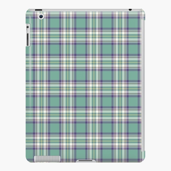 Light green, purple, and yellow plaid iPad case