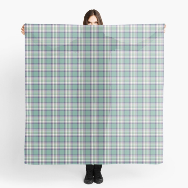 Light green, purple, and yellow plaid scarf