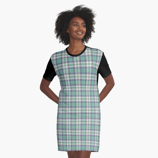 Light green, purple, and yellow plaid tee shirt dress