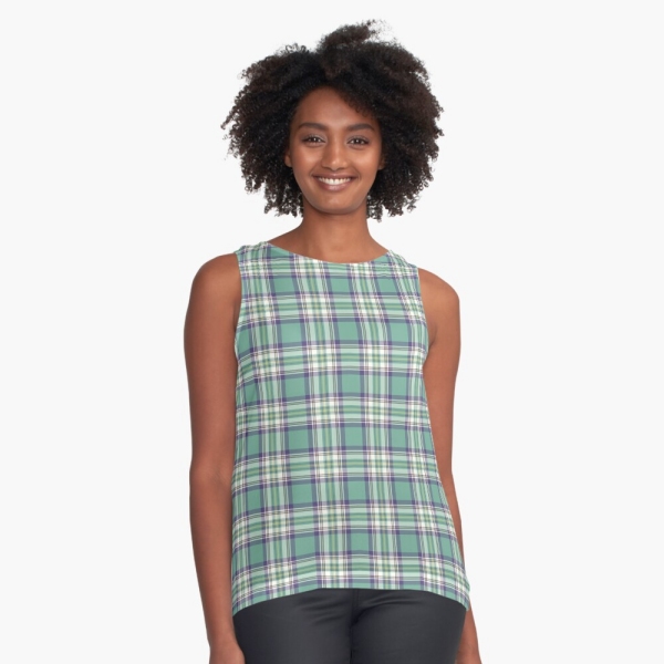 Light green, purple, and yellow plaid sleeveless top