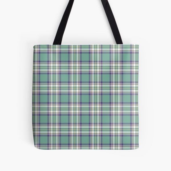 Light green, purple, and yellow plaid tote bag