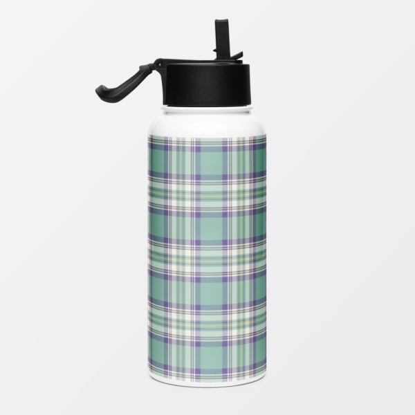 Light green, purple, and yellow plaid water jug