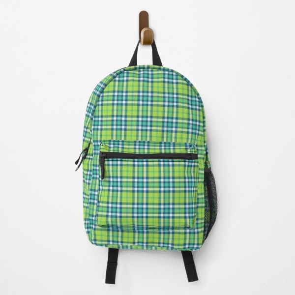 Lime Green and Turquoise Plaid Backpack