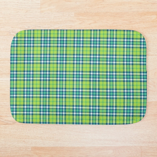 Lime green and turquoise plaid floor mat