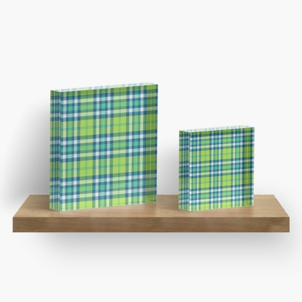 Lime green and turquoise plaid acrylic block