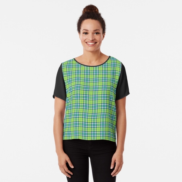 Lime Green and Turquoise Plaid Top