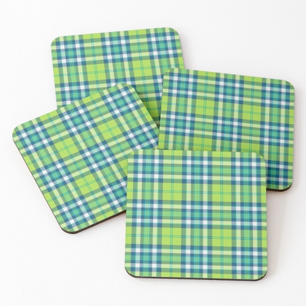 Lime Green and Turquoise Plaid Coasters