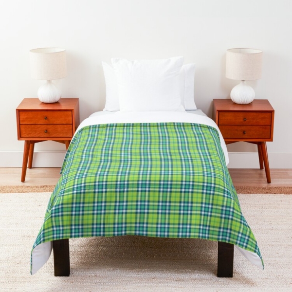 Lime green and turquoise plaid comforter