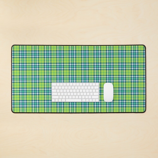 Lime Green and Turquoise Plaid Desk Mat