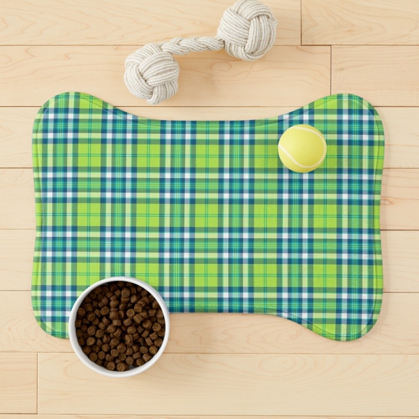 Lime green and turquoise plaid pet mat