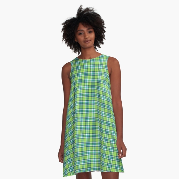 Lime Green and Turquoise Plaid Dress