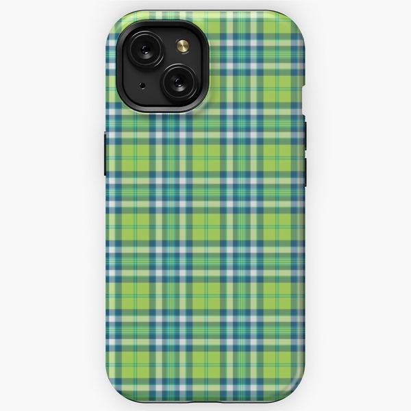 Lime green and turquoise plaid iPhone case