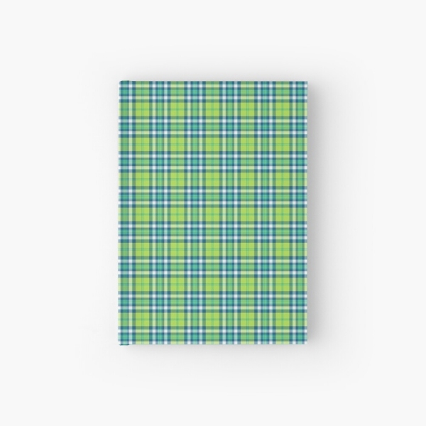 Lime green and turquoise plaid hardcover journal