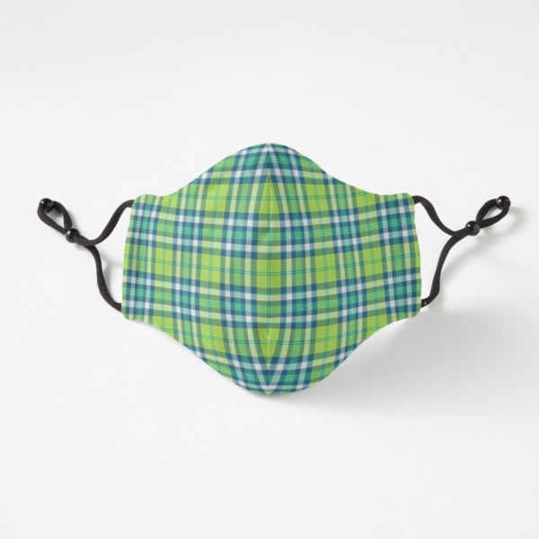 Lime green and turquoise plaid fitted face mask