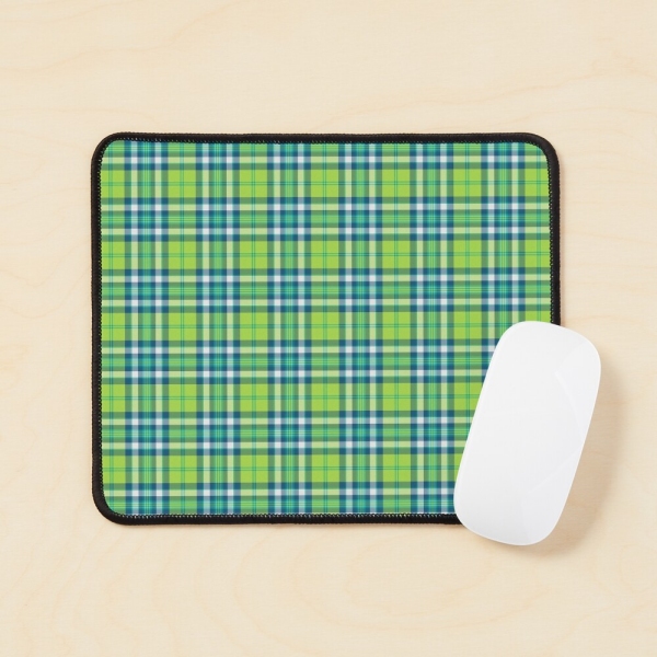 Lime green and turquoise plaid mouse pad