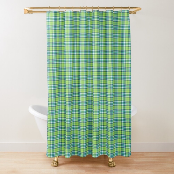 Lime green and turquoise plaid shower curtain