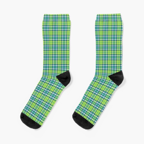 Lime Green and Turquoise Plaid Socks