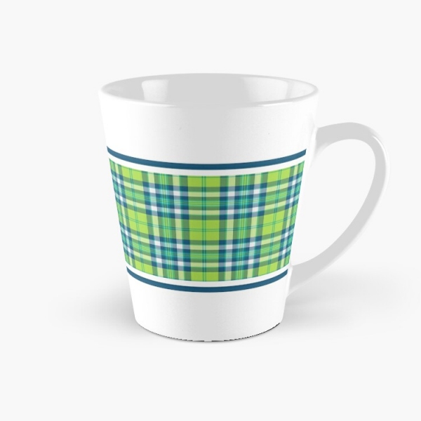 Lime green and turquoise plaid tall mug