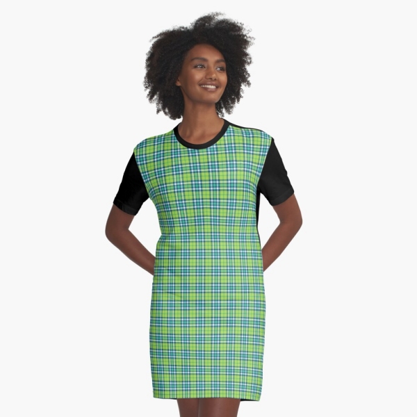 Lime green and turquoise plaid tee shirt dress