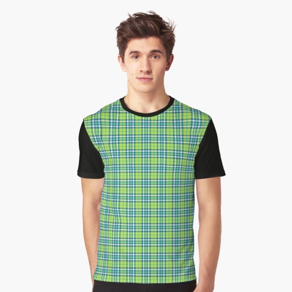 Lime green and turquoise plaid tee shirt