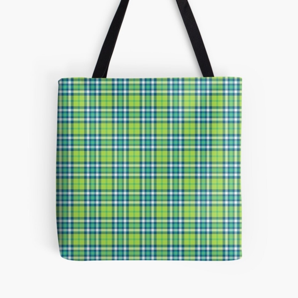 Lime green and turquoise plaid tote bag