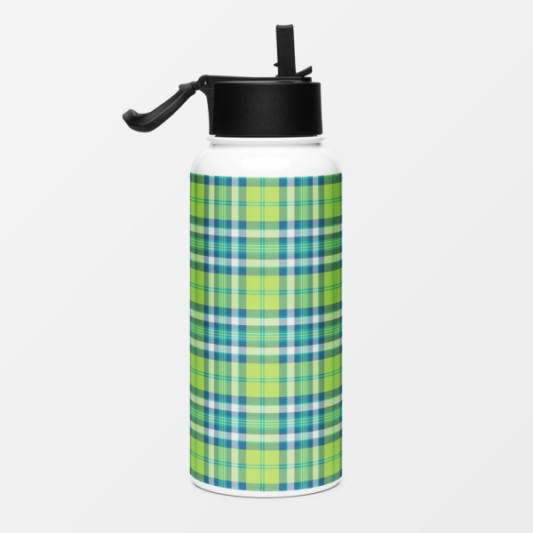 Lime green and turquoise plaid water jug