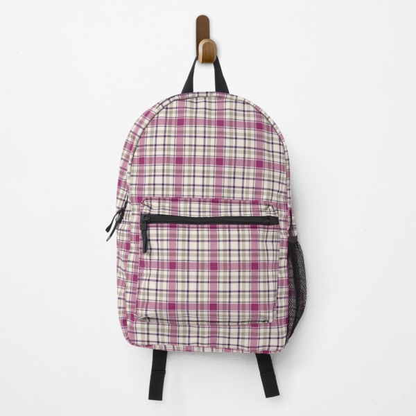 Magenta and Light Gray Plaid Backpack