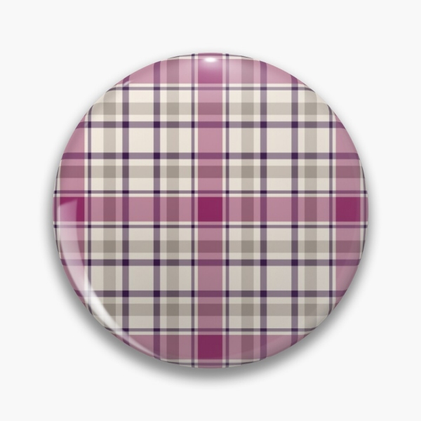 Magenta and gray plaid pinback button