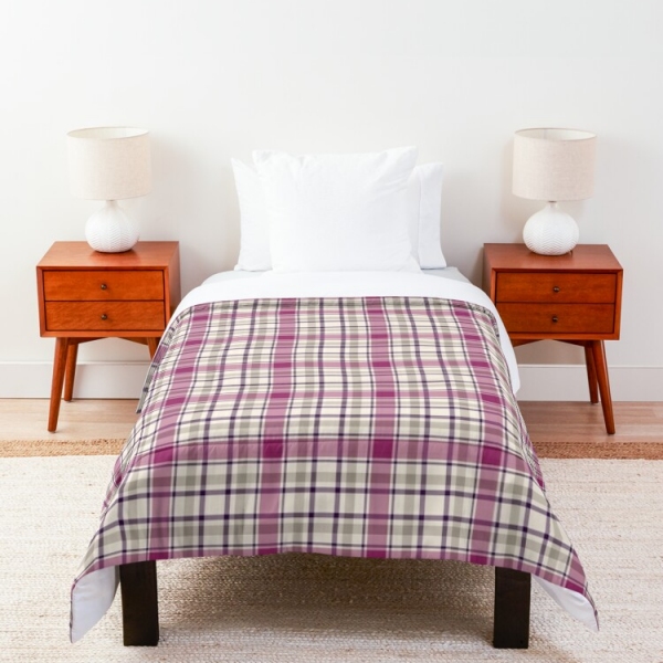 Magenta and gray plaid comforter