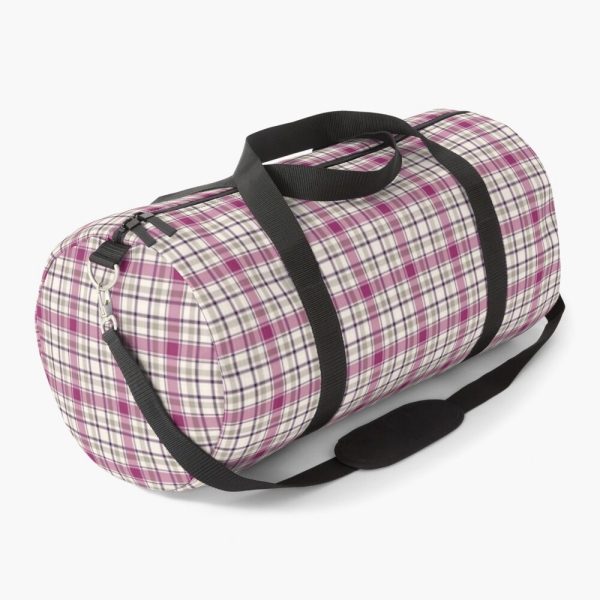 Magenta and gray plaid duffle bag