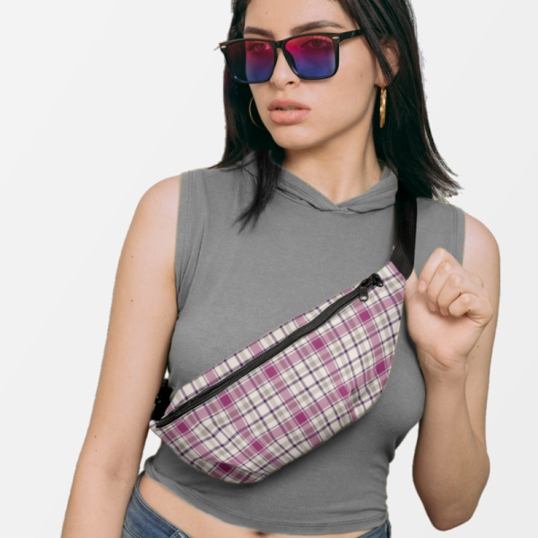 Magenta and Gray Plaid Fanny Pack