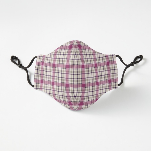 Magenta and gray plaid fitted face mask