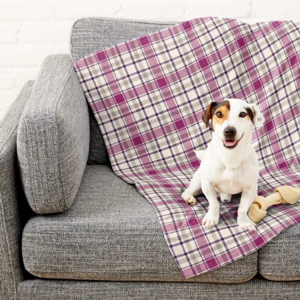 Magenta and gray plaid pet blanket