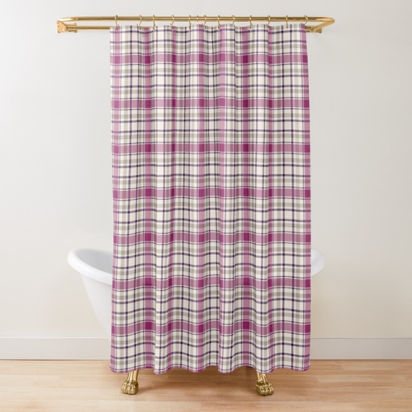 Magenta and gray plaid shower curtain