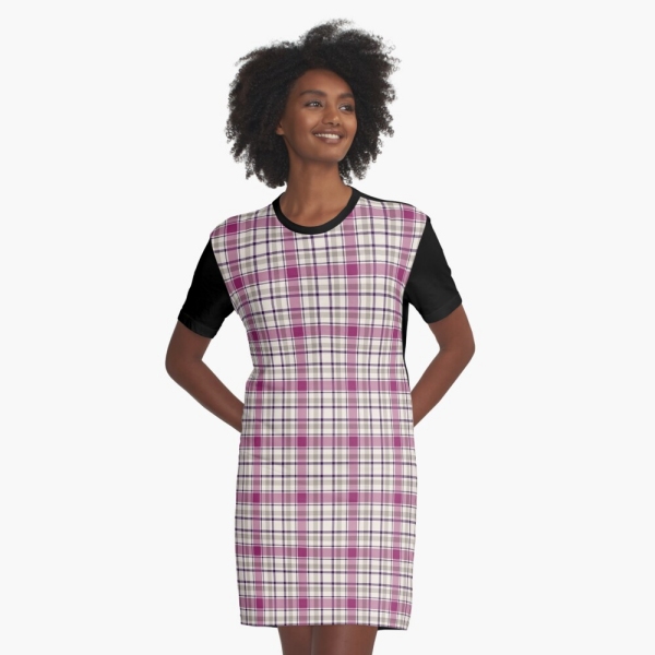 Magenta and gray plaid tee shirt dress