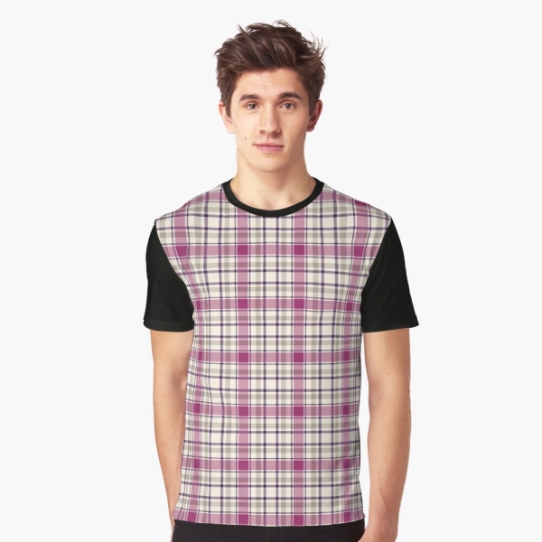 Magenta and gray plaid tee shirt