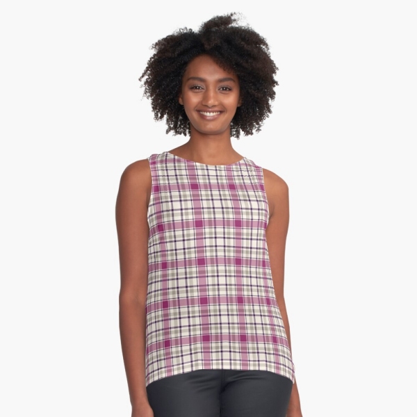 Magenta and gray plaid sleeveless top