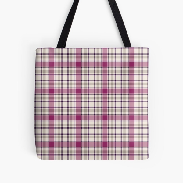 Magenta and gray plaid tote bag