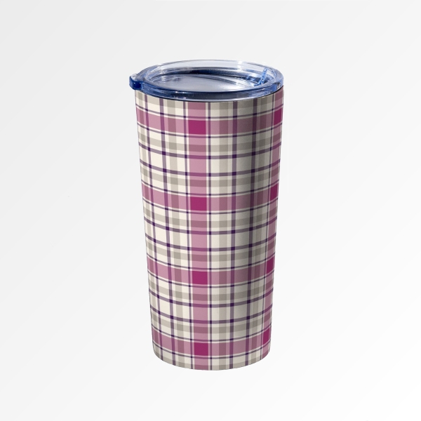 Magenta and Gray Plaid Travel Mug