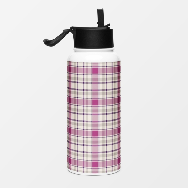 Magenta and gray plaid water jug