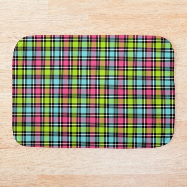 Neon checkered plaid floor mat