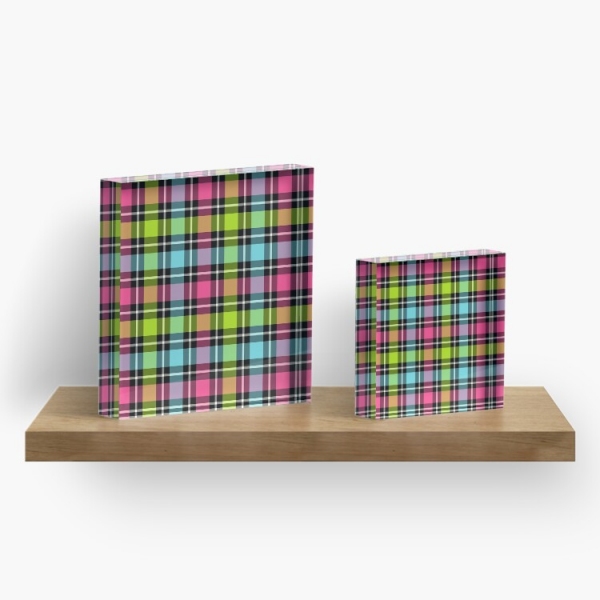 Neon checkered plaid acrylic block