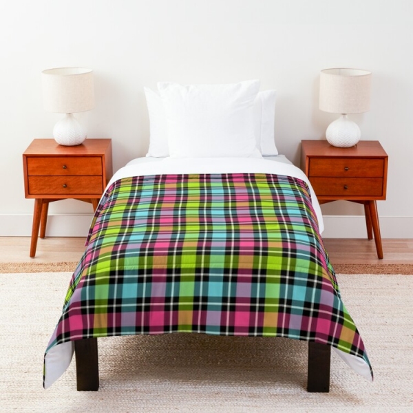 Neon checkered plaid comforter