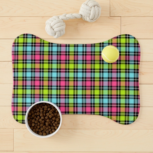 Neon checkered plaid pet mat